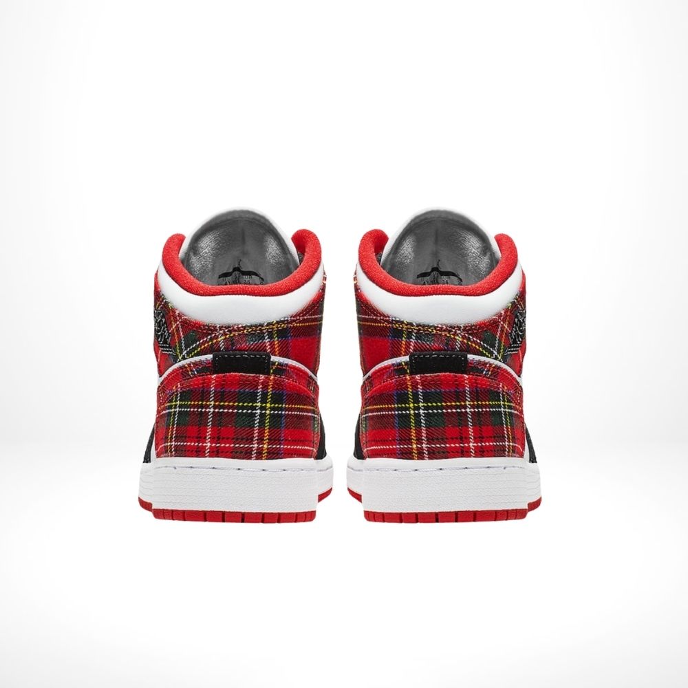 Air Jordan 1 Mid White Plaid Black Red