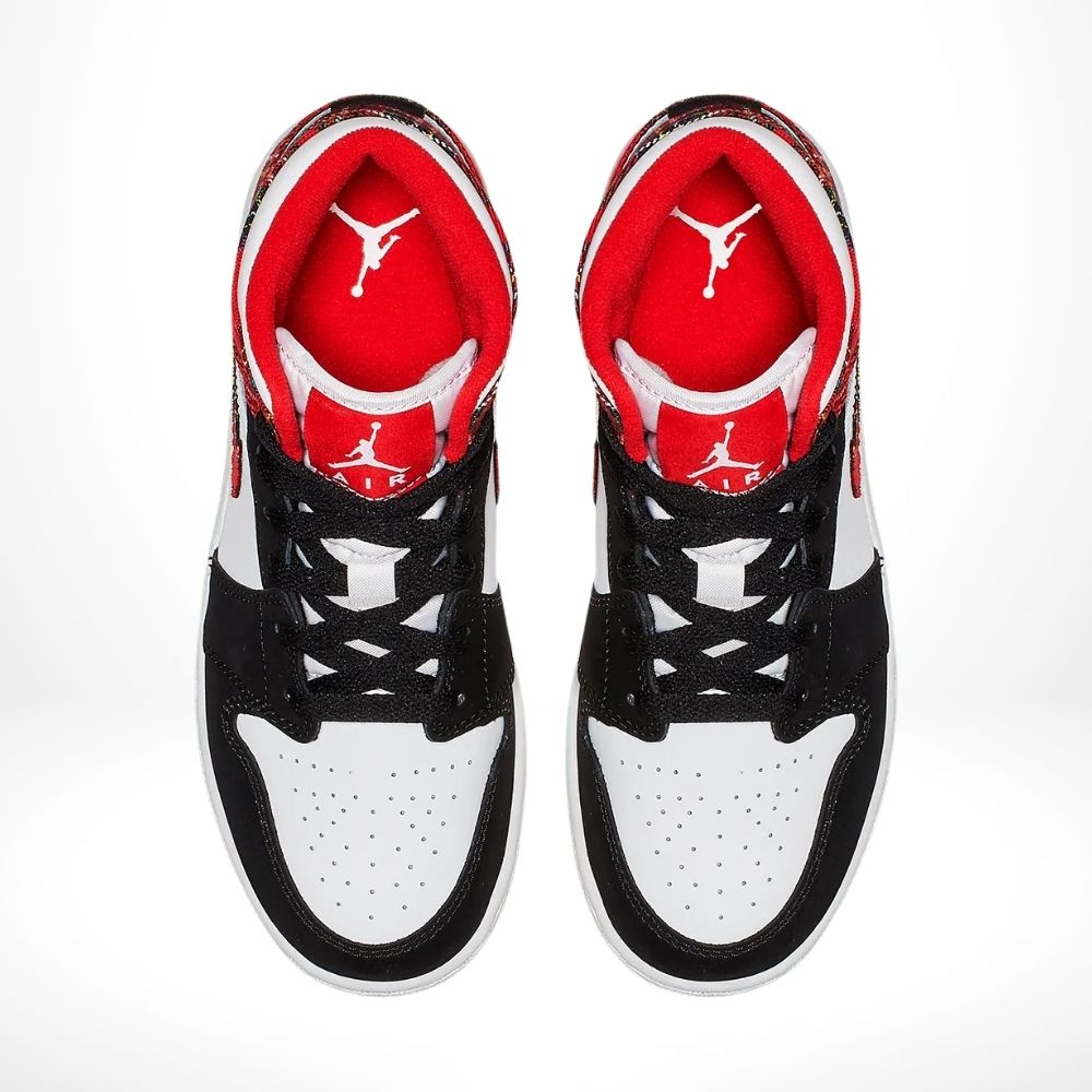Air Jordan 1 Mid White Plaid Black Red