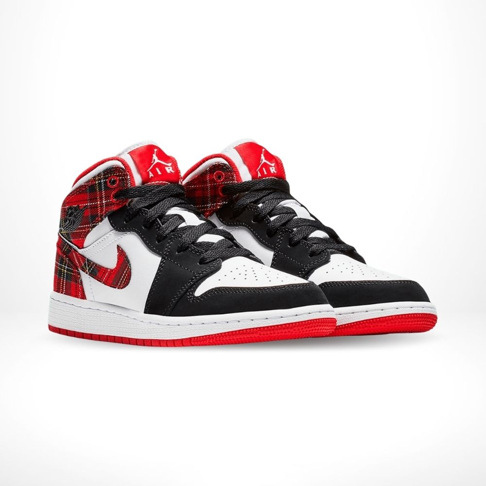 Air Jordan 1 Mid White Plaid Black Red