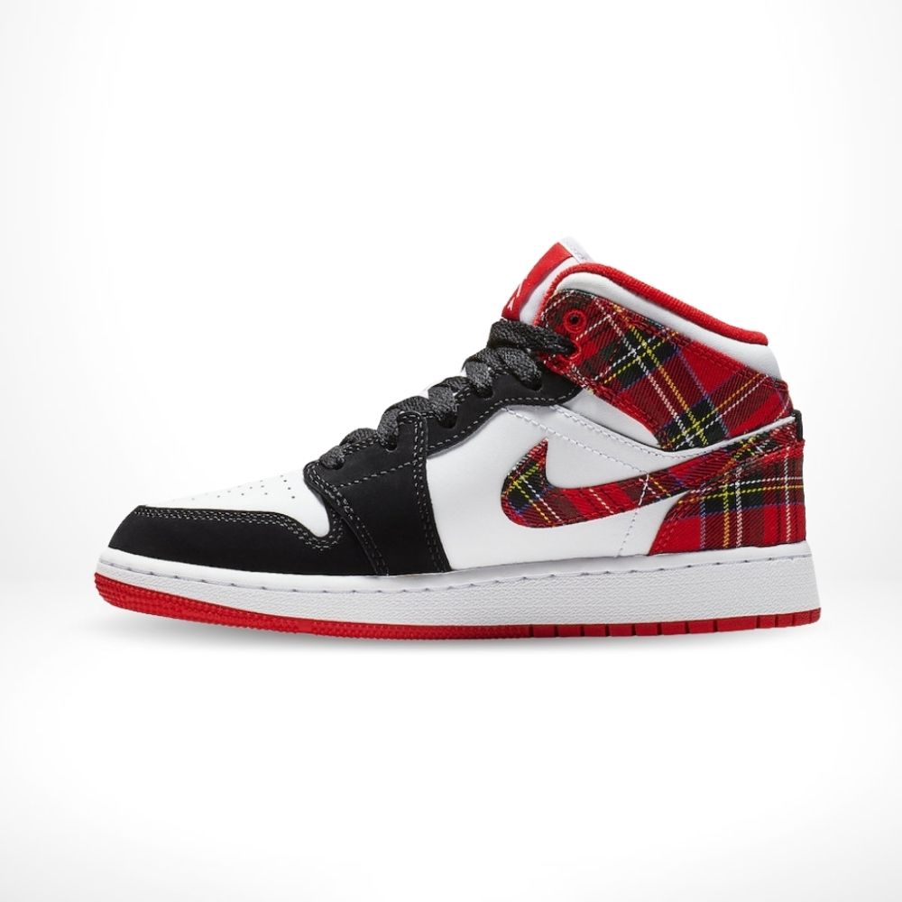 Air Jordan 1 Mid White Plaid Black Red