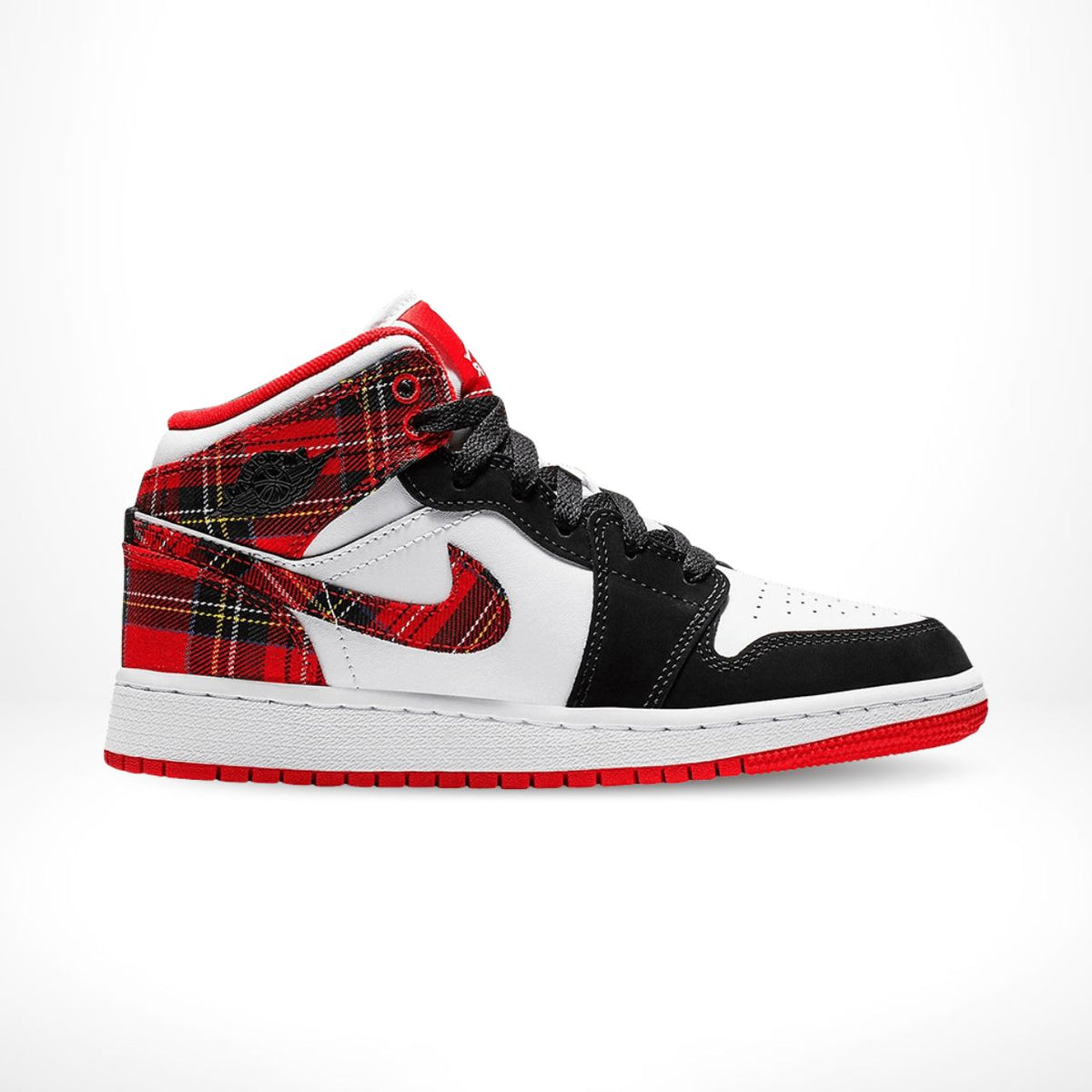 Air Jordan 1 Mid White Plaid Black Red