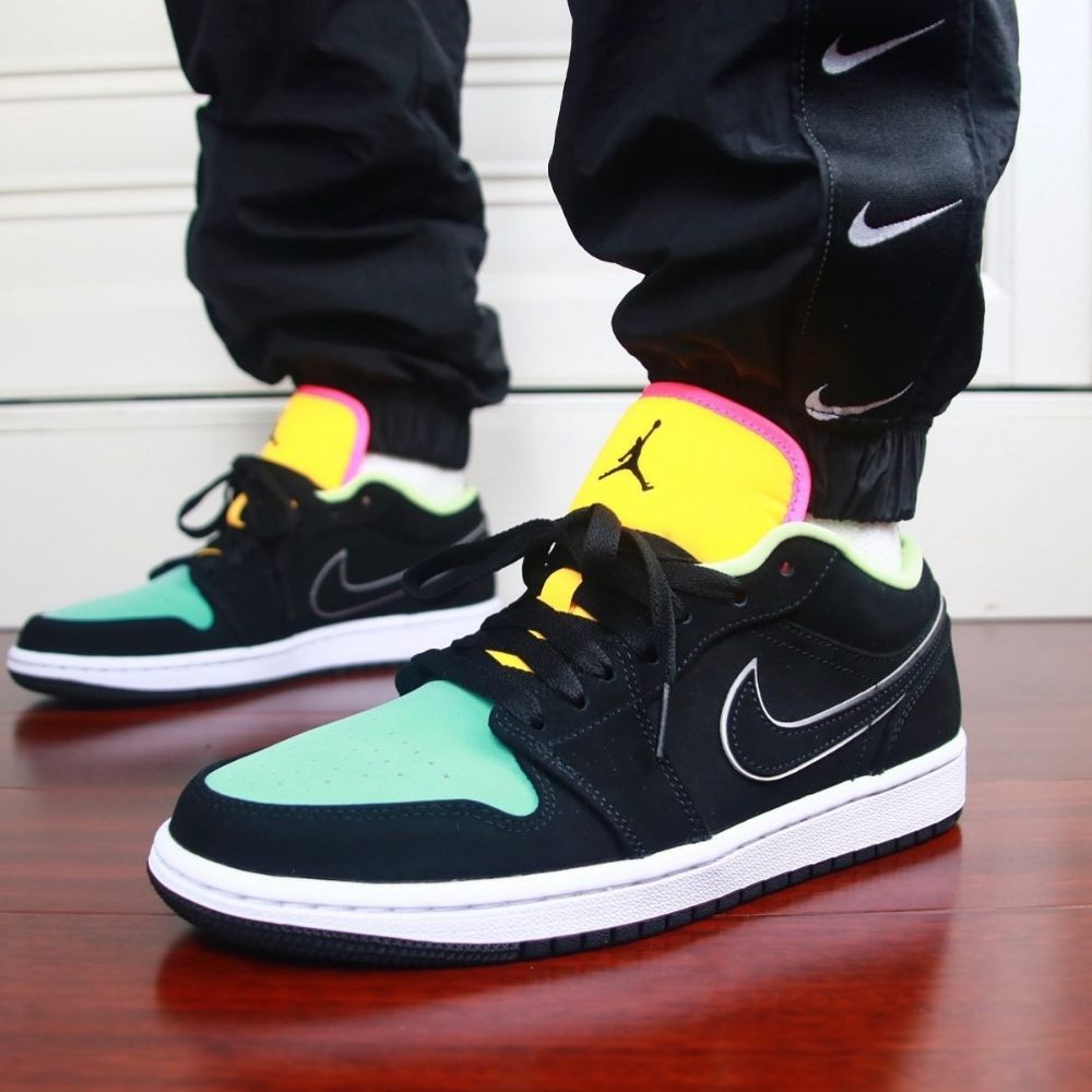 Air Jordan 1 Low Black Aurora Green Laser Orange