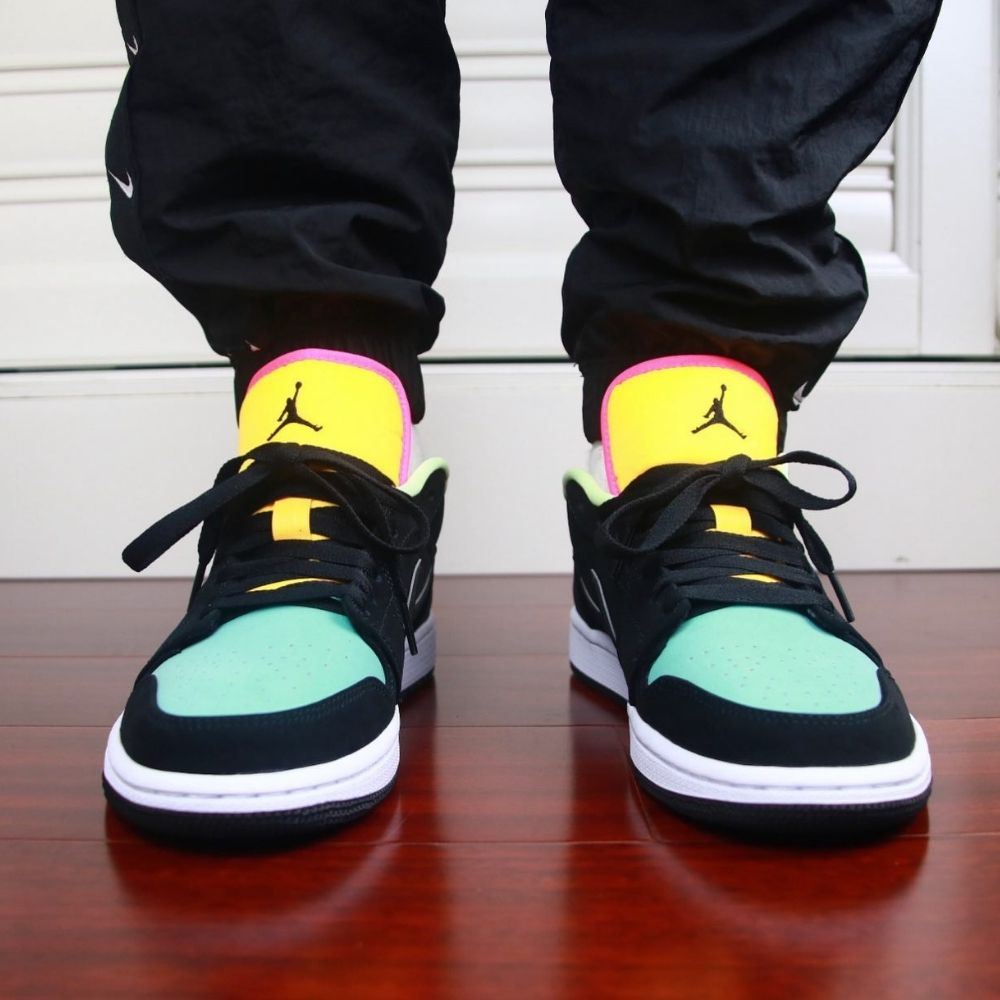 Air Jordan 1 Low Black Aurora Green Laser Orange