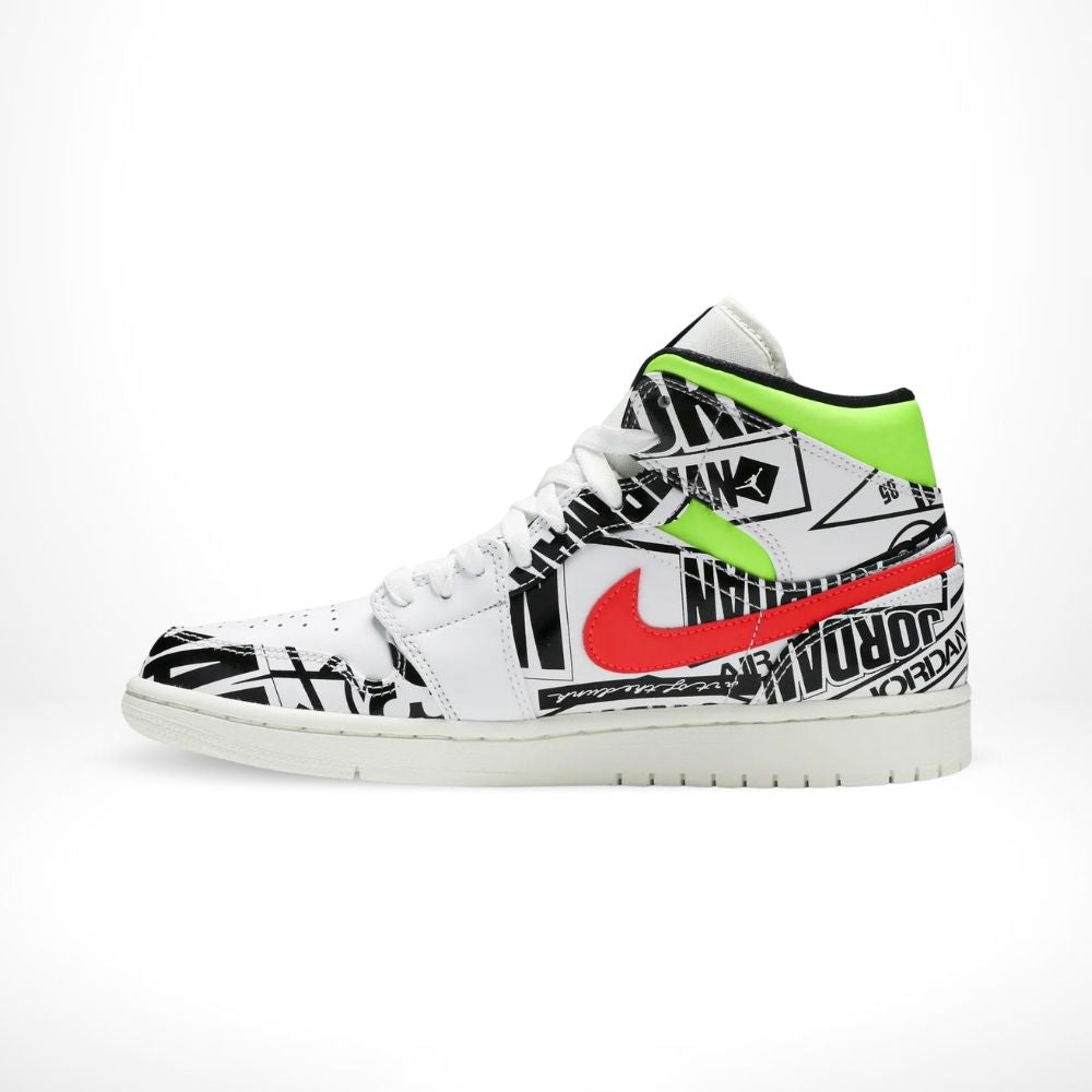 Air Jordan 1 Mid All Over Logos White Black