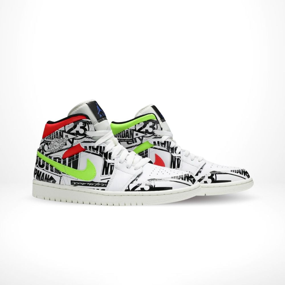 Air Jordan 1 Mid All Over Logos White Black