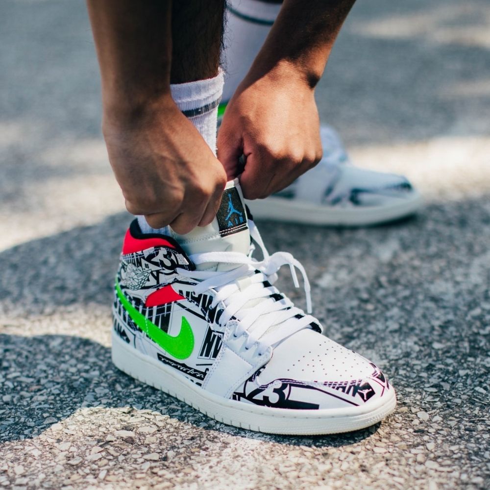 Air Jordan 1 Mid All Over Logos White Black