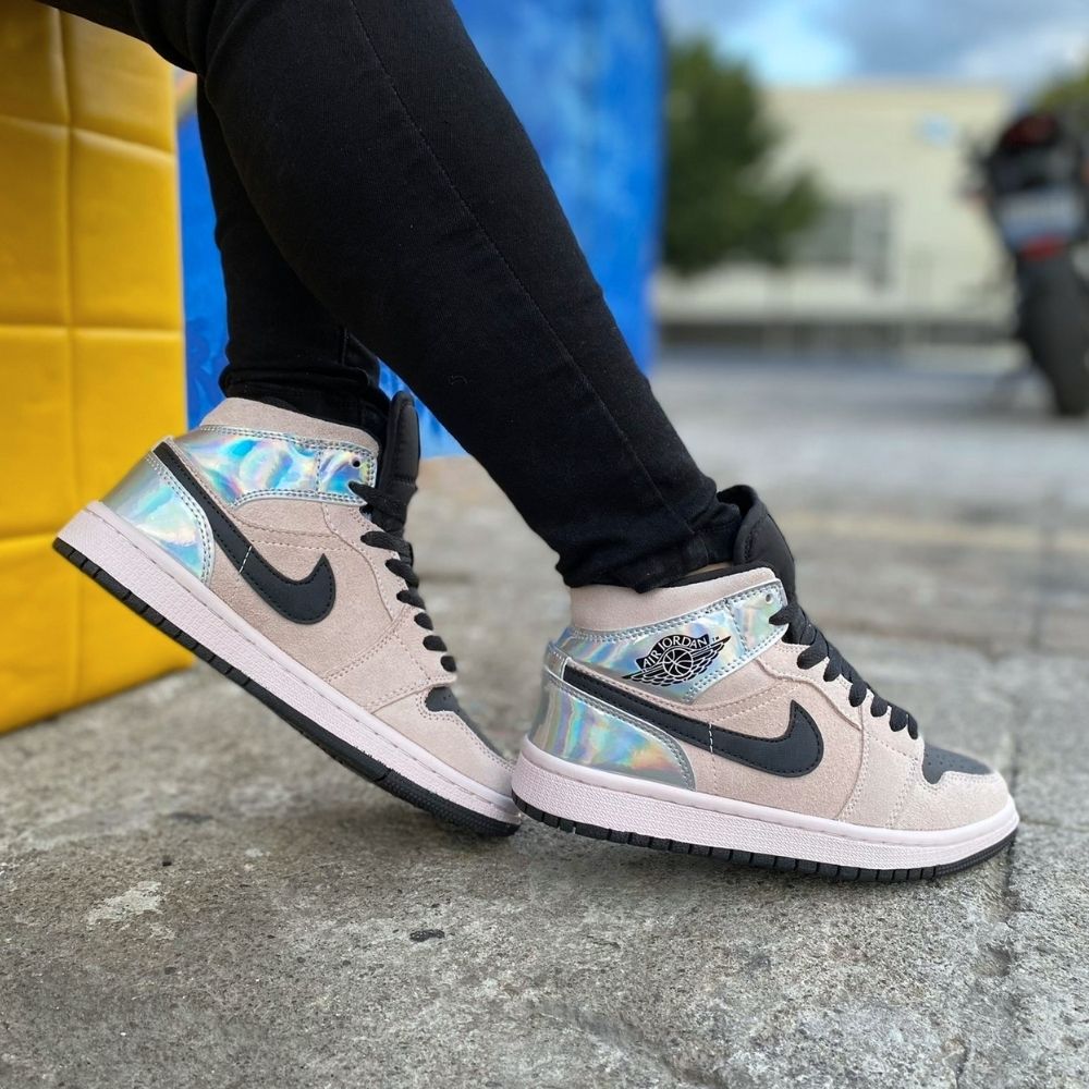 Air Jordan 1 Mid Dirty Powder Iridescent Rose Black