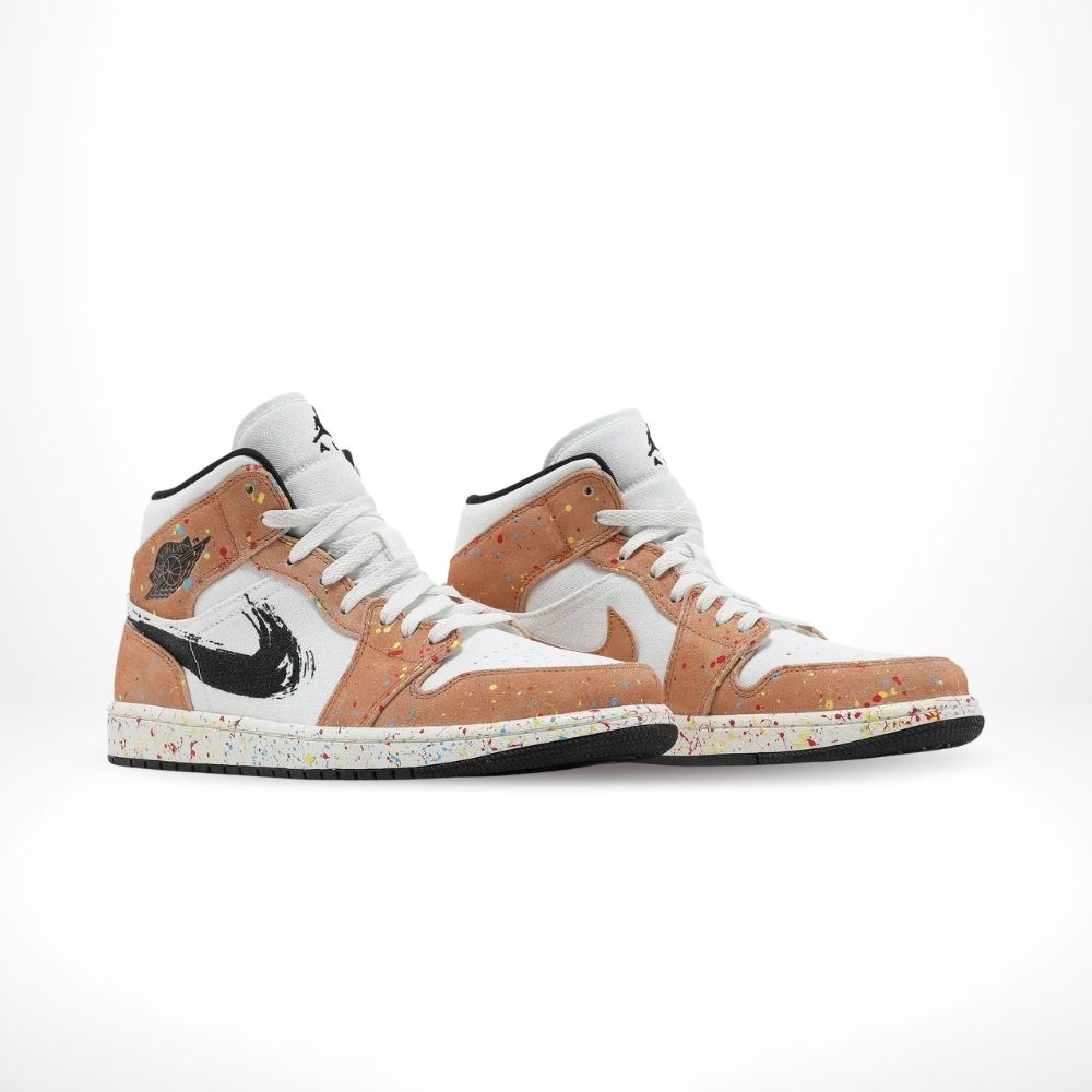 Air Jordan 1 Mid Brushstroke Paint Splatter Sail Chile Red SE