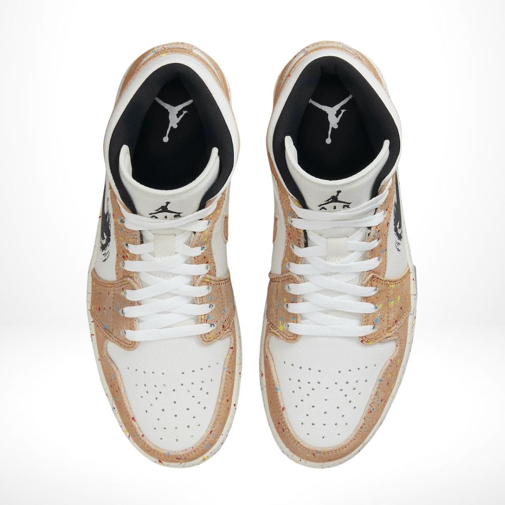 Air Jordan 1 Mid Brushstroke Paint Splatter Sail Chile Red SE