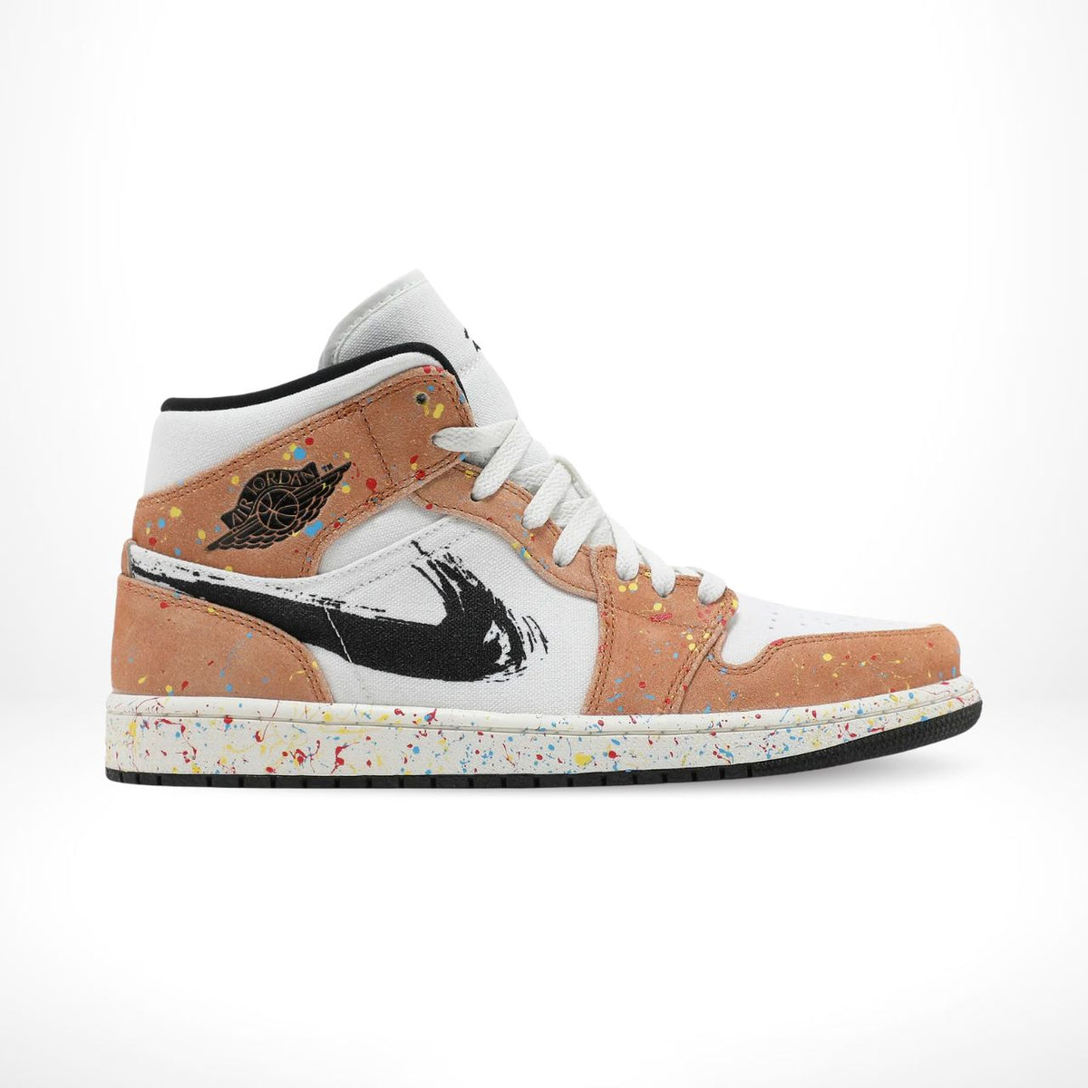 Air Jordan 1 Mid Brushstroke Paint Splatter Sail Chile Red SE