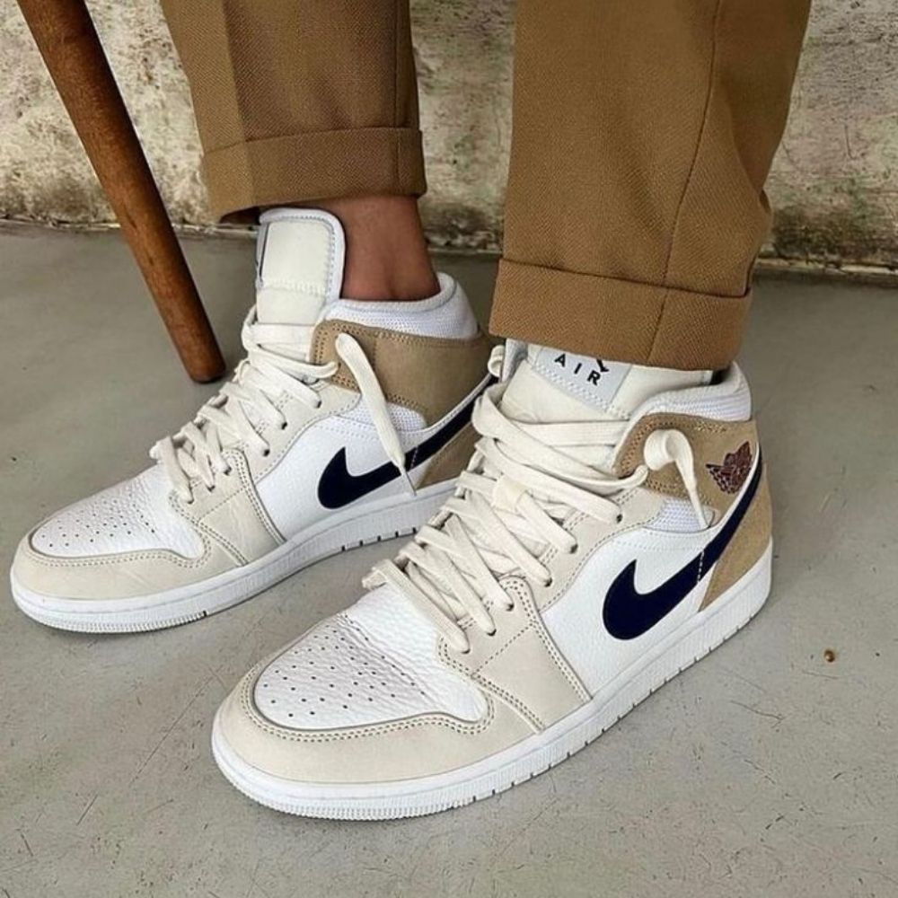 Air Jordan 1 Mid White Khaki Blue Void