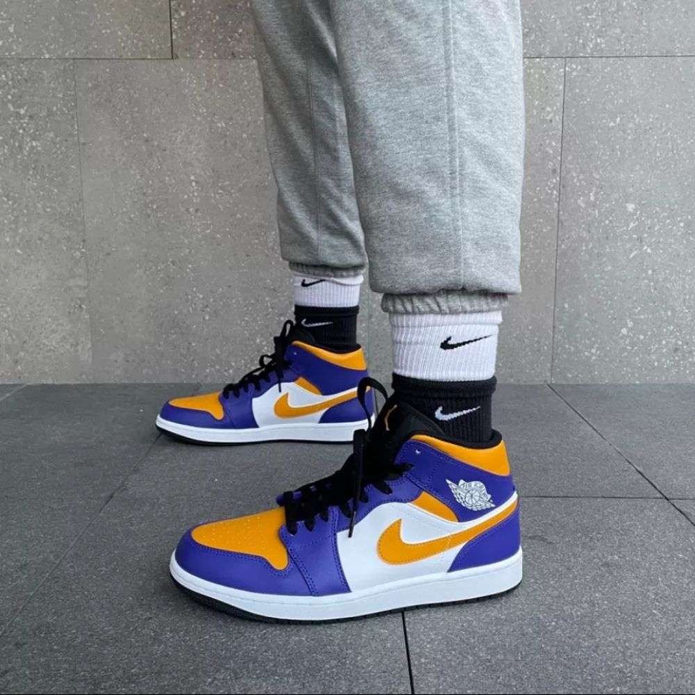 Air Jordan 1 Mid Lakers Purple Yellow