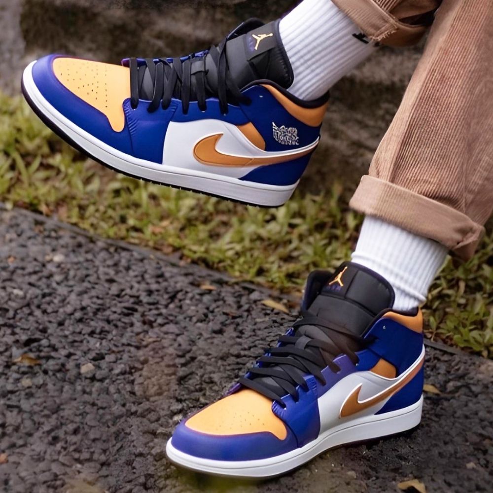 Air Jordan 1 Mid Lakers Purple Yellow