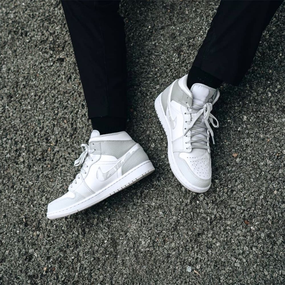 Air Jordan 1 Mid Swoosh Logo Grey Camo White