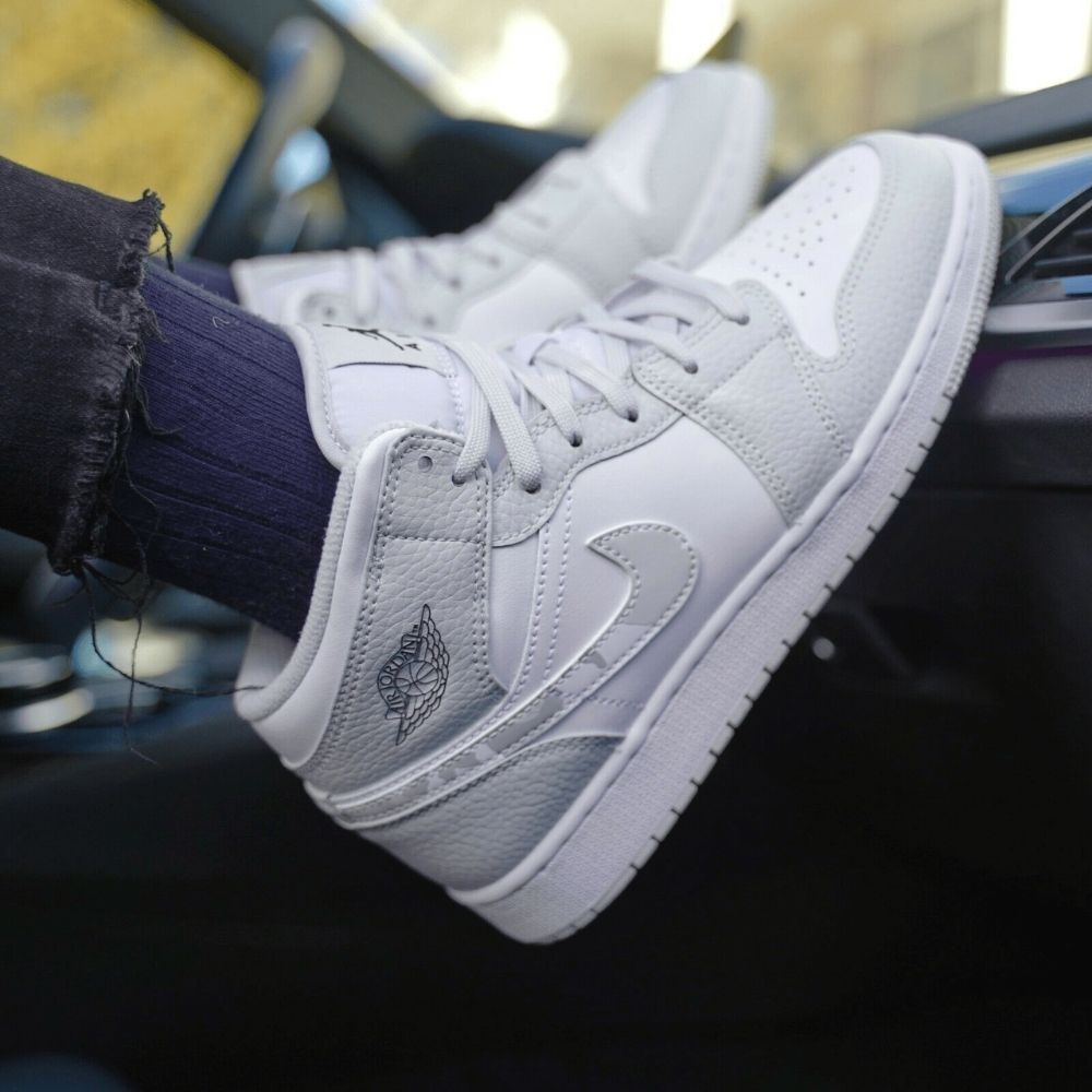 Air Jordan 1 Mid Swoosh Logo Grey Camo White