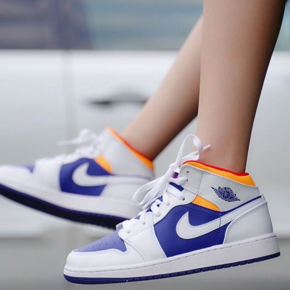 Air Jordan 1 Mid White Deep Royal Blue