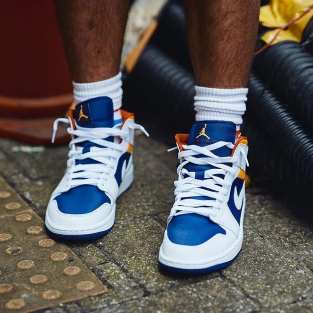 Air Jordan 1 Mid White Deep Royal Blue