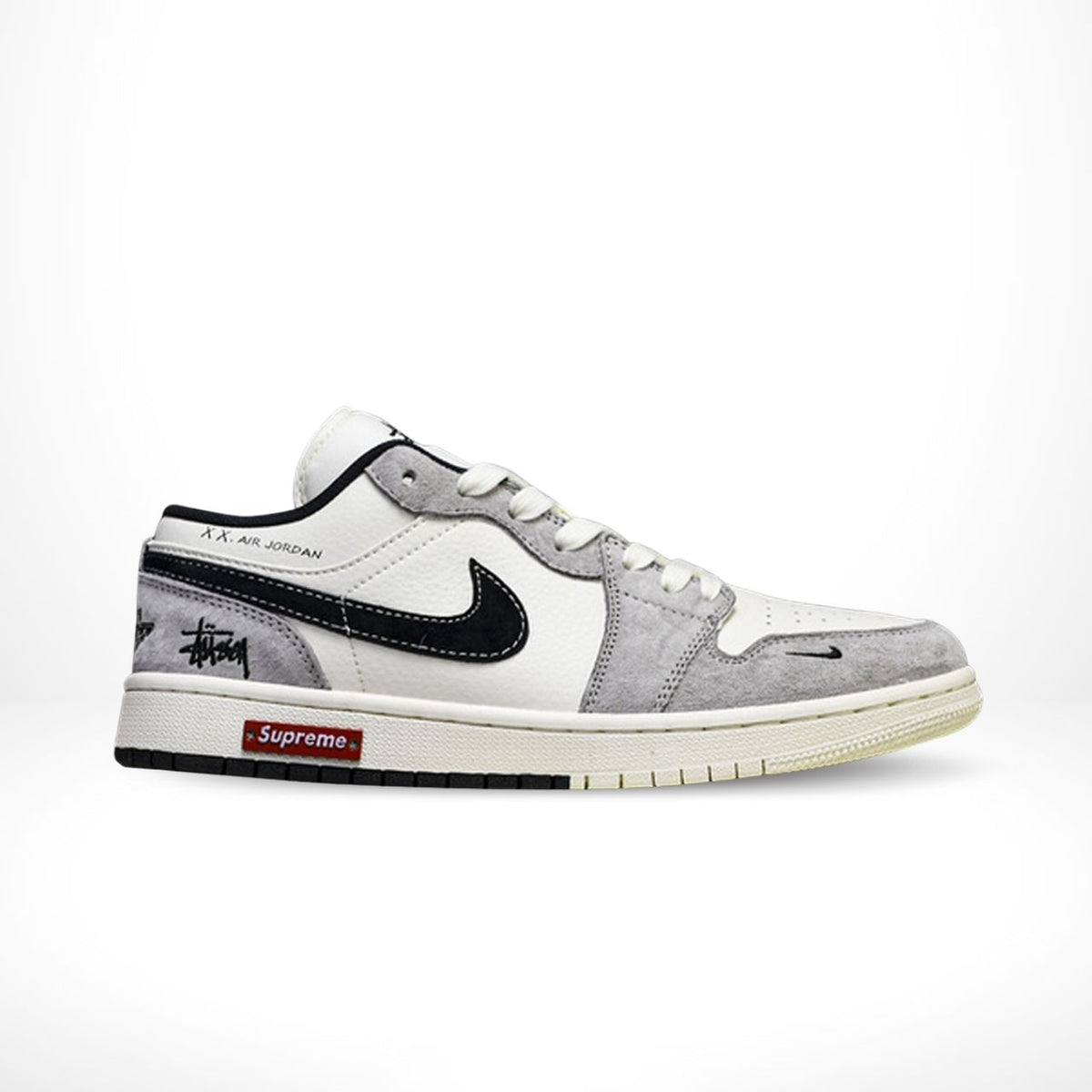Air Jordan 1 Low x Stussy x Supreme White Grey Custom