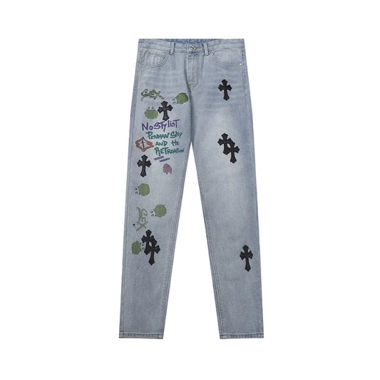 Chrome Hearts Classic Cross Embroidered Denim Jeans - Premium Streetwear