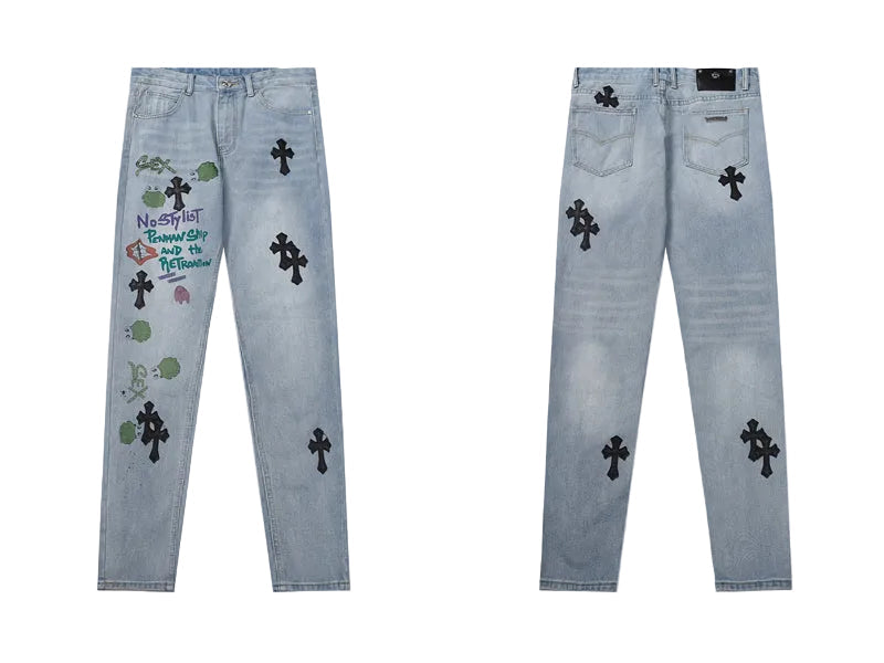 Chrome Hearts Classic Cross Embroidered Denim Jeans - Premium Streetwear