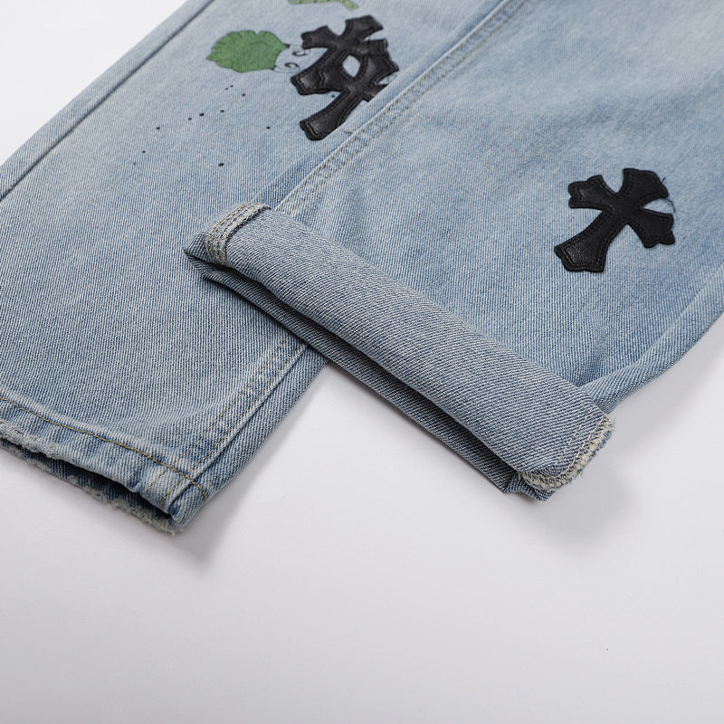 Chrome Hearts Classic Cross Embroidered Denim Jeans - Premium Streetwear